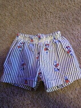 Striped Minnie Mouse Shorts in White and Navy with Red Accents